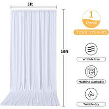 Background Curtains, Suitable For Parties 5 X 8/10 Feet (Approximately 150 X 243/304 Cm) Wrinkle-Free Polyester Photography Background Curtains, Suitable For Wedding Birthday Parties - White - View 7