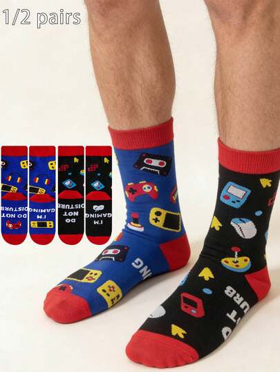 1 Pair/2 Pairs Unisex Socks, Cartoon Game Console Design, Versatile Matching Couple Socks, Suitable For All Seasons, Spring/Summer, Fashion Casual Sports Outdoor Socks