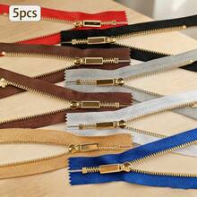 5pcs Mixed Color 5# Y-Teeth Light Gold Metal Zipper, Open-End, Titanium Alloy Slider Ideal For Jackets, Jeans, Garments And Bags. Sturdy, Secure, Practical, Durable And Cost-Effective. - 0073 Mixed Color - View 2