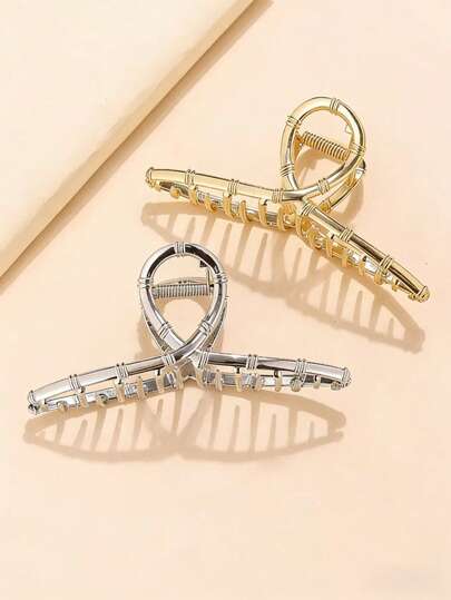 1pc/2pcs Bamboo Texture Metal Hair Claw Clip – Large Silver Gold Hair Claw For Thick Hair, Nonslip Jaw Claw Hair Accessories Beach Hair Clips Vacay Hair Clutch