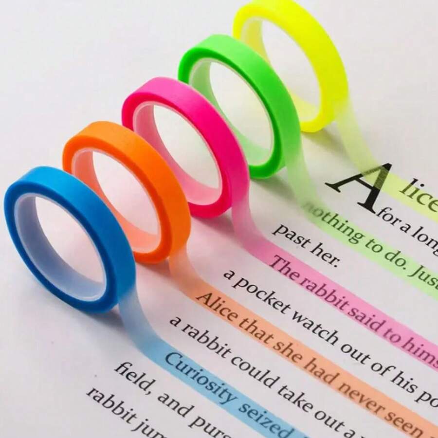 5 Rolls Highlighter Tape, Fluorescent Self-Adhesive Labels, Transparent PET Tape, Neon Round Index Tabs - Ideal For Students, Reading, Learning, Home, Office, School Use, Safely Removable - Multicolor - View 1