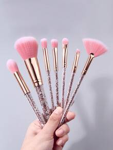 7支装闪亮水晶化妆刷套装，柔软合成毛，全套面部眼部美容工具，礼品全新 - 彩色 - 查看 7