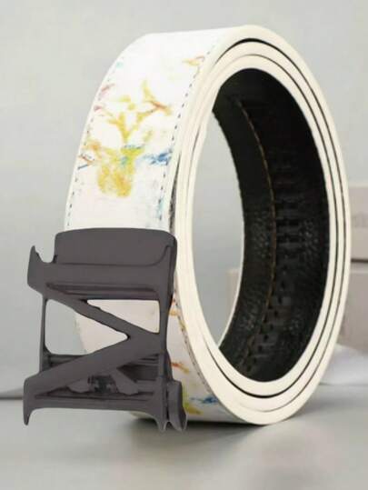 Thắt lưng in chữ, khóa tự động, phong cách công sở thường ngày đa năng, phụ kiện thời trang mới cho nam giới trung niên, phối cùng quần jeans.