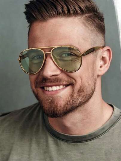 1 Pair Men's Gold Aviator PC Frame Retro Double-Bridge Fashionable Fashion Glasses For Travel & Casual Wear