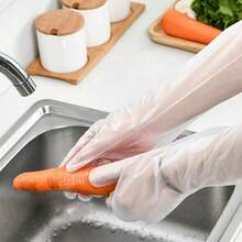 10pcs Extra Long Arm Protection Anti-Oil Splash! PVC Household Gloves/Disposable Kitchen Gloves/Elastic Cuff Protective Gloves - CPE Long-arm Gloves - View 8