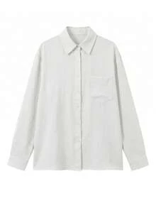 Camisa holgada de lino de unicolor blanco versátil y casual para primavera - Blanco - Ver 8