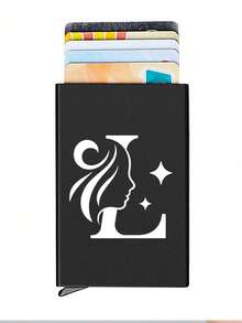 1pc Personalized Laser Engraved 26 Letter Name Card Holder, Aluminum Credit Card Case, Anti-Magnetic RFID Wallet With Auto Pop-Up Card Slot - Black - View 18