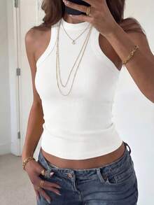 Áo tank top nữ màu trắng kiểu Y2K không tay cổ tròn, thích hợp mặc mùa hè. - trắng - Xem 4