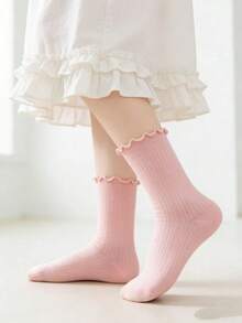 10/7/3 Pairs Kids Solid Color Mid-Calf Socks, Japanese School Style Socks, Vibrant Colors, Ruffle Trim Design, Casual & Fashionable, Soft & Comfortable, Suitable For Daily Wear In Spring, Summer, Autumn And Winter, Fits Children Aged 2-12, Exquisite Gift, New Year Socks - Multicolor - View 6