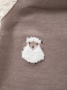 Cute Sheep Embroidered Knit Bodysuit, Baby , Christening Gift - Coffee Brown - View 4