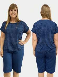 Kit 2 Pijama Pescador Conjunto Feminino de Dormir  Manga Curta Malha até o Joelho Capri Linha Noite - Estampas Variadas - Visão 5