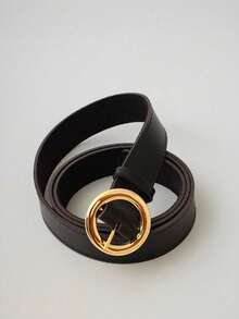 Women's Belt BOLINHA Gold Metal Synthetic Leather Minimalist Fashion Blogger Unisex Daily Use Simple Casual 2024 Popularity Beautiful Season Black White Brown Caramel Pink Current Size Stitched Occasional Versatile Decorative Vintage - 黑色 - 查看 4