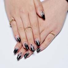 GLAMERMAID Press On Nails Medium Almond, Gothic Black Ombre French Tip Gel Glue On Nail, Glossy Short Stiletto Reusable UV Finish Fake Nails Acrylic False Nails Manicure Kits For Women - ColorA - 查看 3