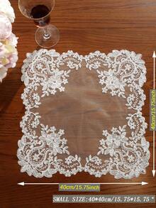 1pc Flower Embroidery Table Runner, White Lace Table Mat, For Home Decor - Beige - View 15