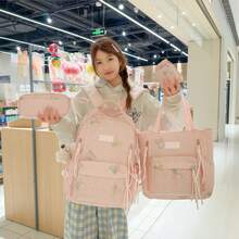 1pc New Stylish Fresh & Sweet Rhombus Butterfly Backpack, Lightweight Large Capacity Backpack For Middle/High School Students, Fashionable Laptop Bag, Travel Bag - Diamond Pattern Butterfly Backpack - View 10