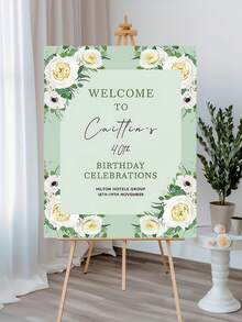 Póster de cumpleaños personalizado con tema verde, hecho de material, con nombre y fecha, con agujeros en el borde para colgar con cuerda - Multicolor - Ver 8