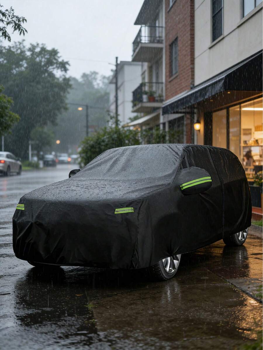 SUV Car Cover, Waterproof, Sunproof, Rainproof, Snowproof, Frost-Proof, Dustproof All-Weather Universal Car Cover. Winter Ice & Snow Insulation, Reflective Straps, Windproof Thickened Outdoor Car Cover - Black - View 1