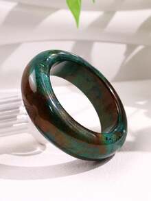 1pc Green Wide Resin Bracelet, New Punk Style Gold Rivet Cuff Jewelry, Versatile Retro Thick Bangle For Women - Multicolor - View 11