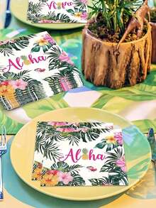 40pcs Hawaiian Themed Disposable Paper Napkins, Featuring Pineapple And Hibiscus Flower Patterns, Disposable Paper Party Supplies Suitable For Birthday, Wedding And Other Celebration Events - 33*33cm - View 6