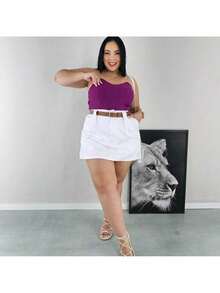 Short Skirt Plus Size Tailored With Belt Various Colors Summer - White - View 2