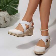 Women's Closed Toe Platform Sandals – Espadrille Wedge Sandals With Crisscross Elastic Ankle Strap Summer Shoes - 白色 - 查看 3
