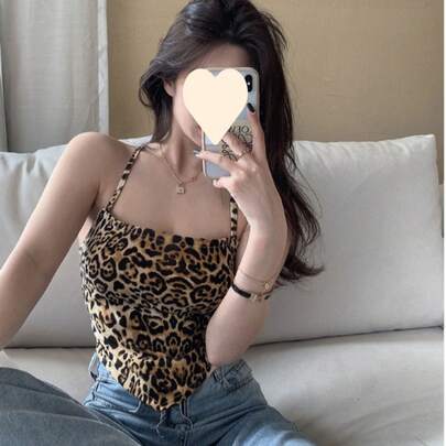 Women's Camisole Top For Inner And Outer Wear, New Spring Design With A Unique Leopard Print, Short Style Women's Clothing