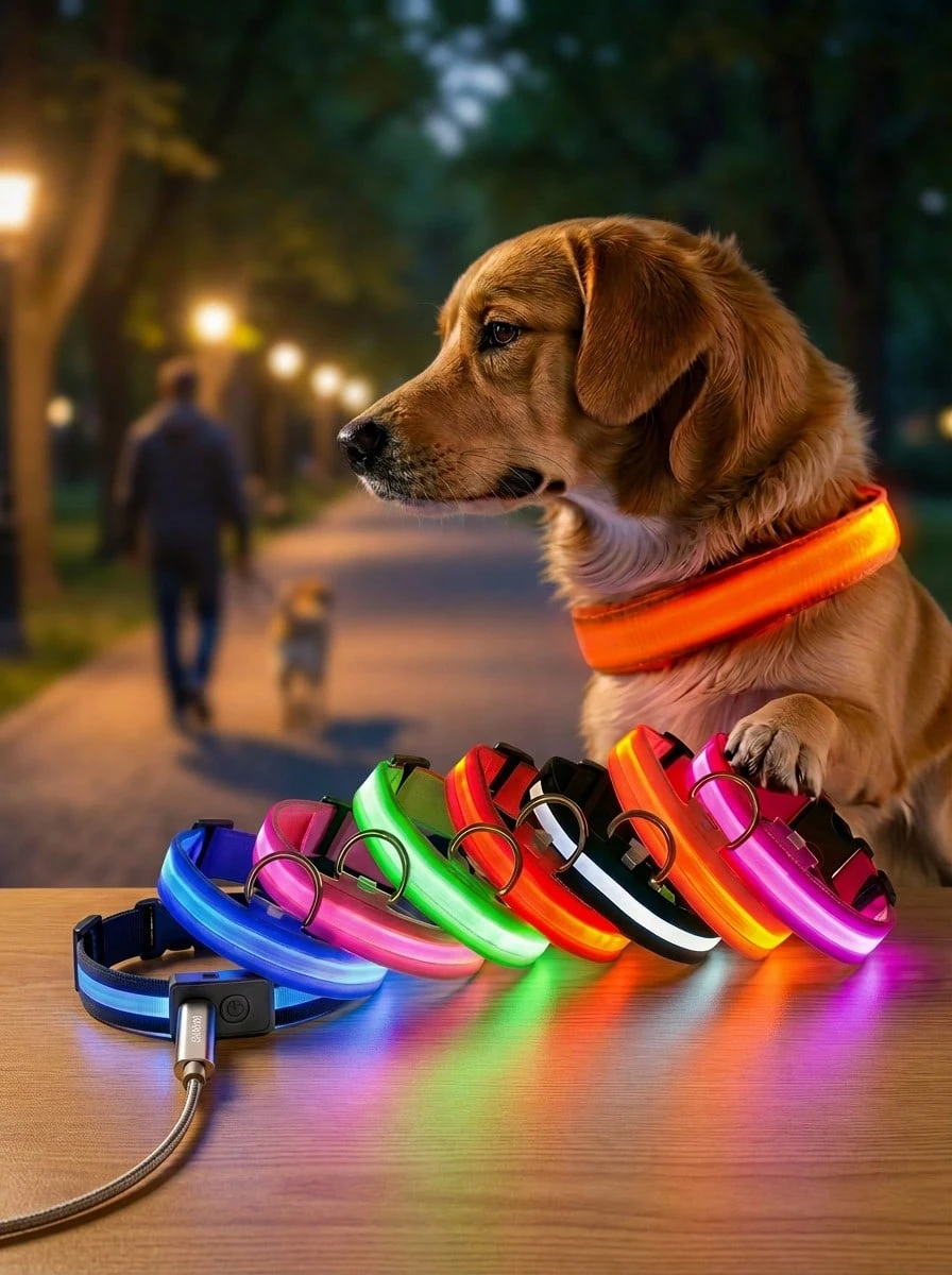 PETSIN 1pc Adjustable Luminous Striped Dog/Cat Collar, Pet Safety Glow Collar For Nighttime