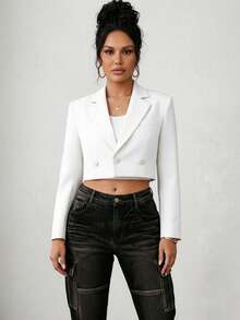 Blazer cruzado corto elegante para mujer en morado con mangas regulares - Blanco - Ver 1