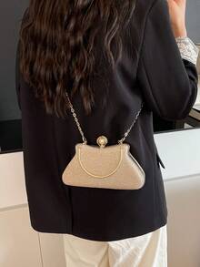 Elegant And Distinctive Fashion Evening Bag, Shiny Handheld Clutch Wallet With Metal Chain Strap, Gift For Women, Suitable For Parties, Dates, Banquets, Matching Various Dresses - Gold - View 6