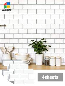 Bộ 4/10/20 miếng dán tường hình gạch tàu điện ngầm 3D bóng, có thể tháo rời, bằng vinyl tự dính, thích hợp trang trí nhà bếp, sinh nhật, lễ tốt nghiệp. - Viền màu xám trắng - Xem 13