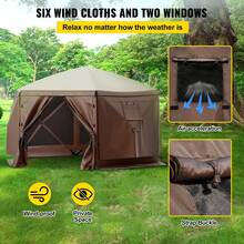 Gazebo Screen Tent, 12 X 12 Ft, 6 Sided Pop-Up Camping Canopy Shelter Tent With Mesh Windows, Portable Carry Bag, Ground Stakes, Large Shade Tents For Outdoor Camping, Lawn And Backyard - 12x12ft, Brown - View 4
