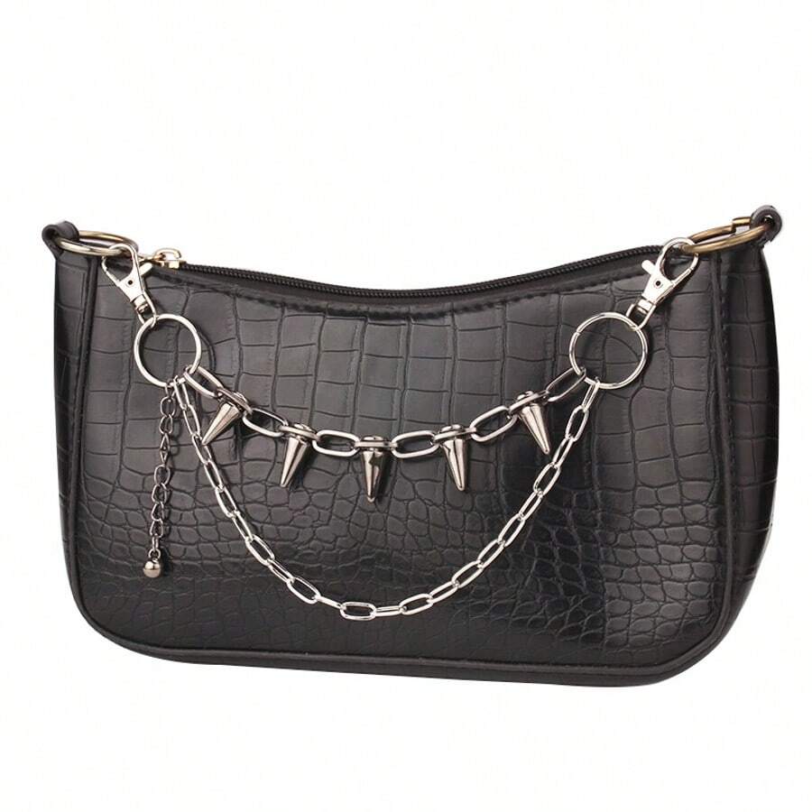 1pc Women's Fashion Versatile Punk Metal Bag Chain, European And American Alloy Rivet Bag Strap - Silver - View 1