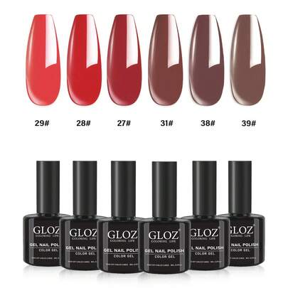 GLOZ Gel Nail Polish Kit -6 Colors Red Gel Polish Set Burgundy Glitter Sparkle Bloody Soak Off Gel Nail Kit Manicure DIY Nail Art Salon Home Gift