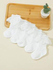 5双女婴甜美优雅公主蕾丝网边袜，适合春夏穿着 - 白色 - 查看 1