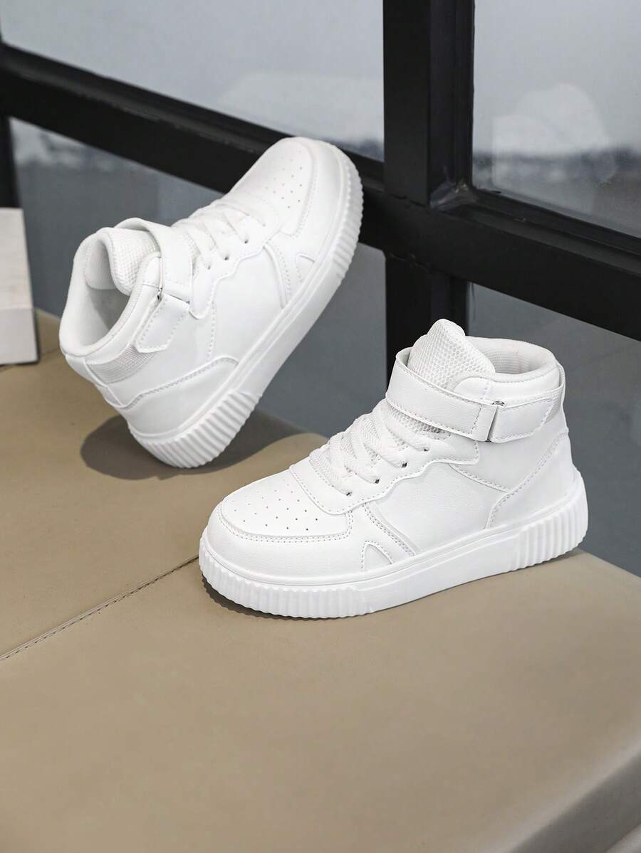 2026 Kids High-Top Sneakers, Fashion Versatile, Hook And Loop Closure Design, Skateboard Shoes For Children, Fashionable Student Campus Shoes