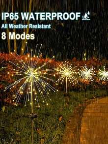 1pc LED Multi-Color Solar Ground Stake Fireworks Dandelion String Lights 90/150/200 LED Solar String Lights Outdoor Waterproof Yard Garden Christmas Wedding Holiday Party Decoration Lights - 單支裝 - 查看 11