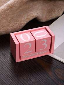1pc Minimalist Pink & White Wooden Calendar, Desktop Decorative Crafts High-End Home Decoration Back To School,Back To School,School Supplies - 1pc/pink - View 1