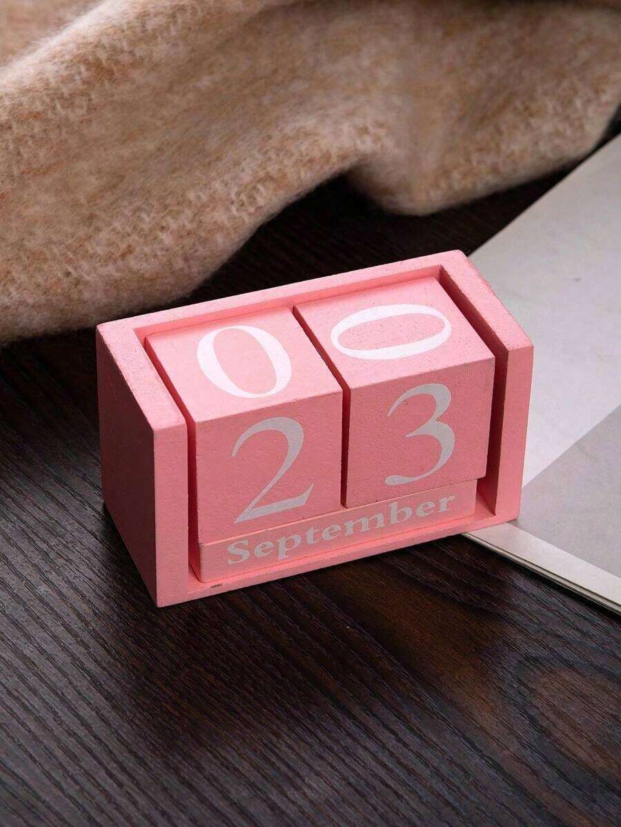 1pc Minimalist Pink & White Wooden Calendar, Desktop Decorative Crafts High-End Home Decoration Back To School,Back To School,School Supplies - 1pc/pink - View 1