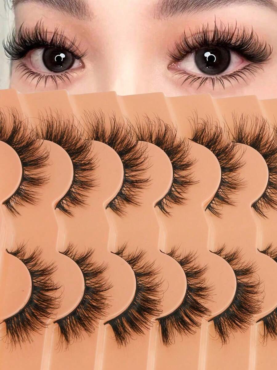 Accesorios de maquillaje de ojos encantadores de Lina - 7 pares de pestañas postizas naturales y esponjosas, pestañas de visón sintético 3D con rizo C para maquillaje de ojos natural, reutilizables | La tienda tiene varios productos de pestañas: pestañas de ojo de gato, pestañas naturales, pestañas manga, pestañas de tira media, sets de pestañas, racimos de pestañas, pestañas individuales, pestañas inferiores, suministros para técnicos de pestañas, libros de pestañas, pestañas esponjosas, etc. - Pestañas Fluffy - Ver 1