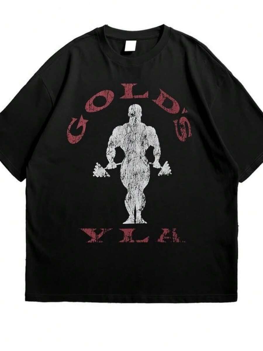 Gold's Gym Weightlifting Graphic 's 100% Cotton Soft T-Shirt For Workout.Jpg - Black - View 1