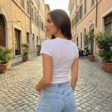 Stylish Women's Baby Tee –  Alternative Grunge Short Sleeve Baby Look Cotton Everyday - 米白色 - 查看 3