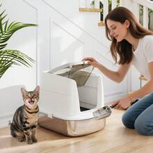 Stainless Steel Cat Litter Box, Enclosed Cat Litter Box With Scoop, Odor Bag, Inlet/Outlet - 白色 - 查看 4