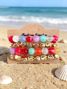 Betykuku 4 piezas Pulsera de verano colorida y dulce tipo Candy, pulsera elástica con cuentas para playa y vacaciones, joyería resistente al desgaste como regalo para mujeres y niñas, para uso casual y de fiesta - CONJUNTO C - Ver 16