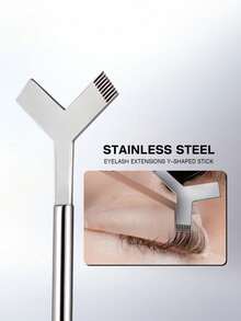 1pc 3-In-1 Stainless Steel Eyelash Curler Tool, Eyelash Extension Applicator, Eyelash Brush - Silver - View 2
