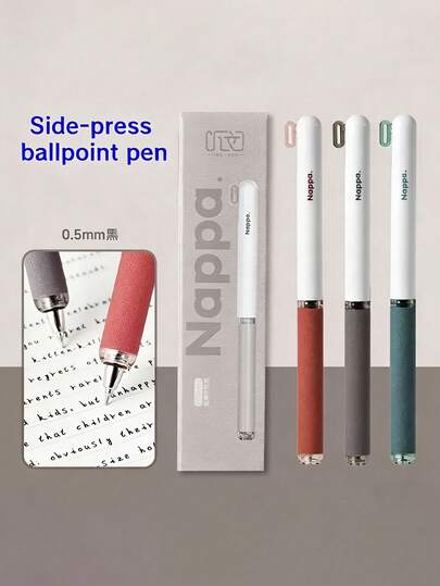 10支装高端复古纳帕风格侧按式中性笔，包含2支随机笔和8支笔芯，0.5mm黑色墨水，握感舒适，书写流畅速干，按压式签名笔，复古艺术风格，适合学生和办公使用，双头黑色中性笔
