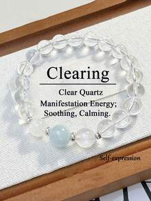 Fashionable Elegant Inner Peace Bracelet, White Clear Quartz Clearing, Courage, Stress, Abundance, Emotional Balance, Energy Healing Yoga Meditation Jewelry For Women Men For Vacation - White - View 9