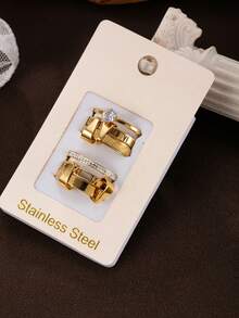 2 piezas Juego de anillos de acero inoxidable con tono dorado, de diseño entrelazado, elegante y a la moda, adecuado para uso diario, festivales y citas de mujeres (con soporte para tarjetas) - Dorado - Ver 10