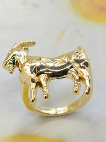 1 chiếc nhẫn mạ vàng 14k thiết kế hình con dê thời trang, trang sức unisex phù hợp để đeo hàng ngày, hẹn hò, dự tiệc, ngày Valentine, Giáng sinh, sinh nhật. - Vàng - Xem 6