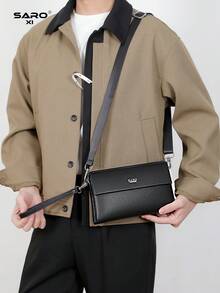 saroxi Túi đeo vai nam có ngăn bên, túi đeo chéo, túi cầm tay vuông, đa chức năng, phù hợp cho đi làm, chất liệu da PU, kiểu dáng tối giản, màu đen, quà tặng cho nam giới, bạn trai. - Nhiều màu - Xem 4