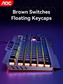 AOC Gaming And Office Mechanical Keyboard Features A Metal Panel, Floating Keycaps, An Ergonomic Streamlined Layout, And A Cool RGB Lighting System, Making It An All-Around Choice For Both Gaming And Typing. - View 4